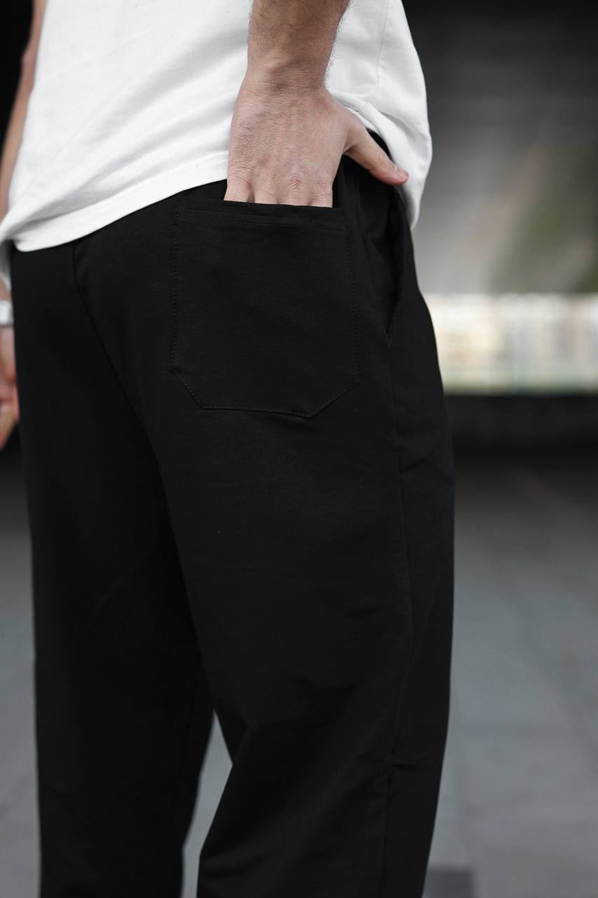 Erkek Trend Baskılı Jogger Siyah Baggy Eşofman Altı