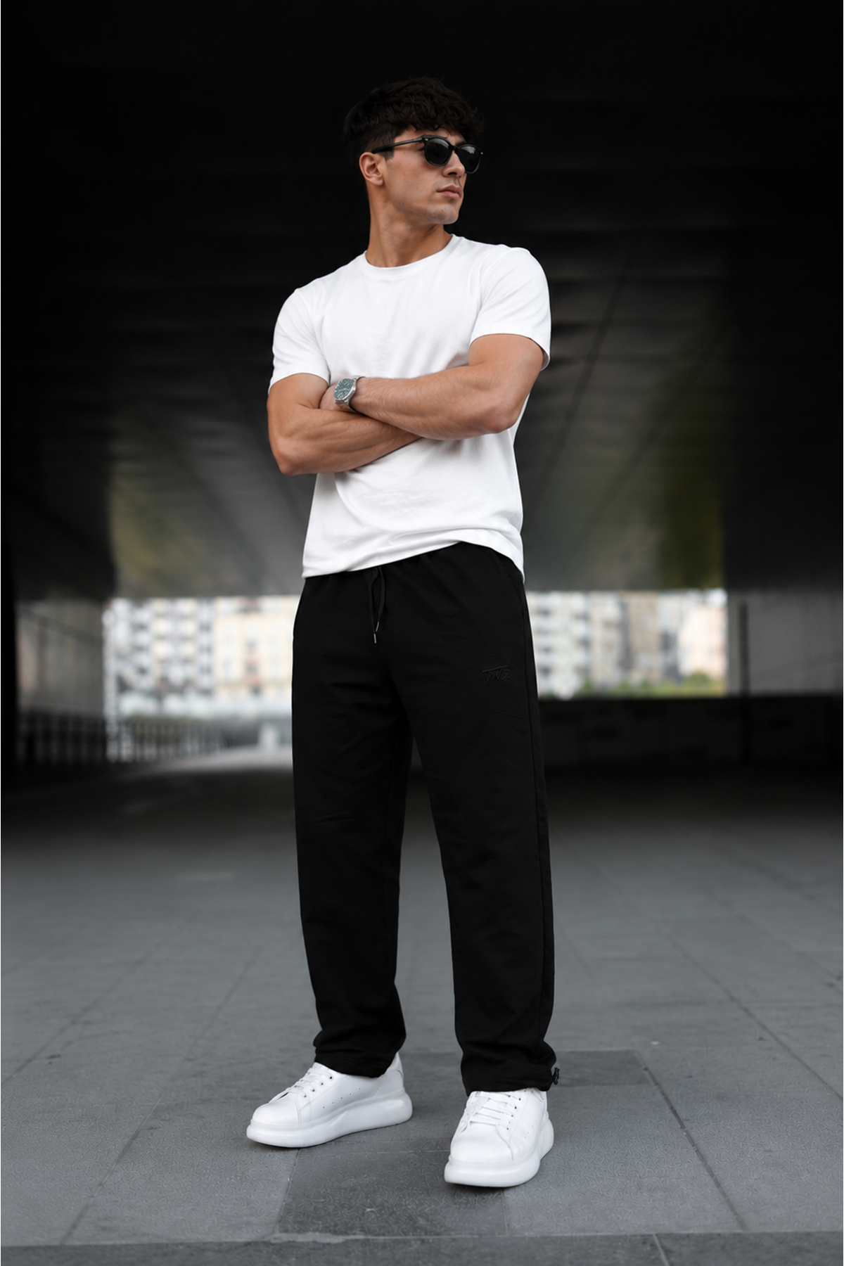 Erkek Trend Baskılı Jogger Siyah Baggy Eşofman Altı