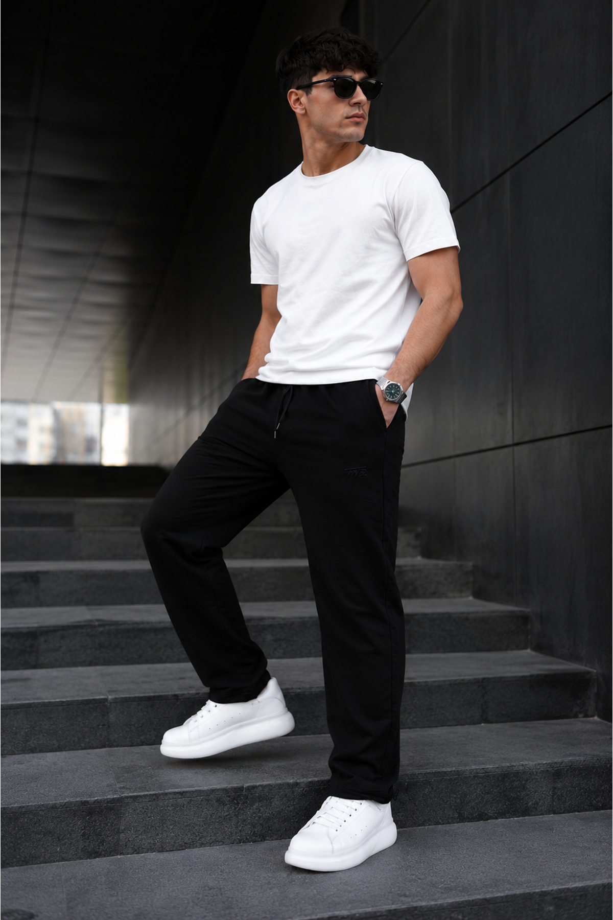 Erkek Trend Baskılı Jogger Siyah Baggy Eşofman Altı