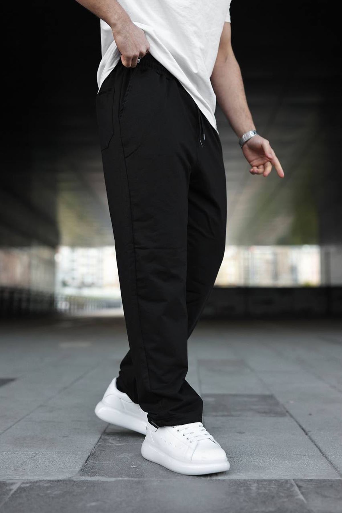 Erkek Trend Baskılı Jogger Siyah Baggy Eşofman Altı