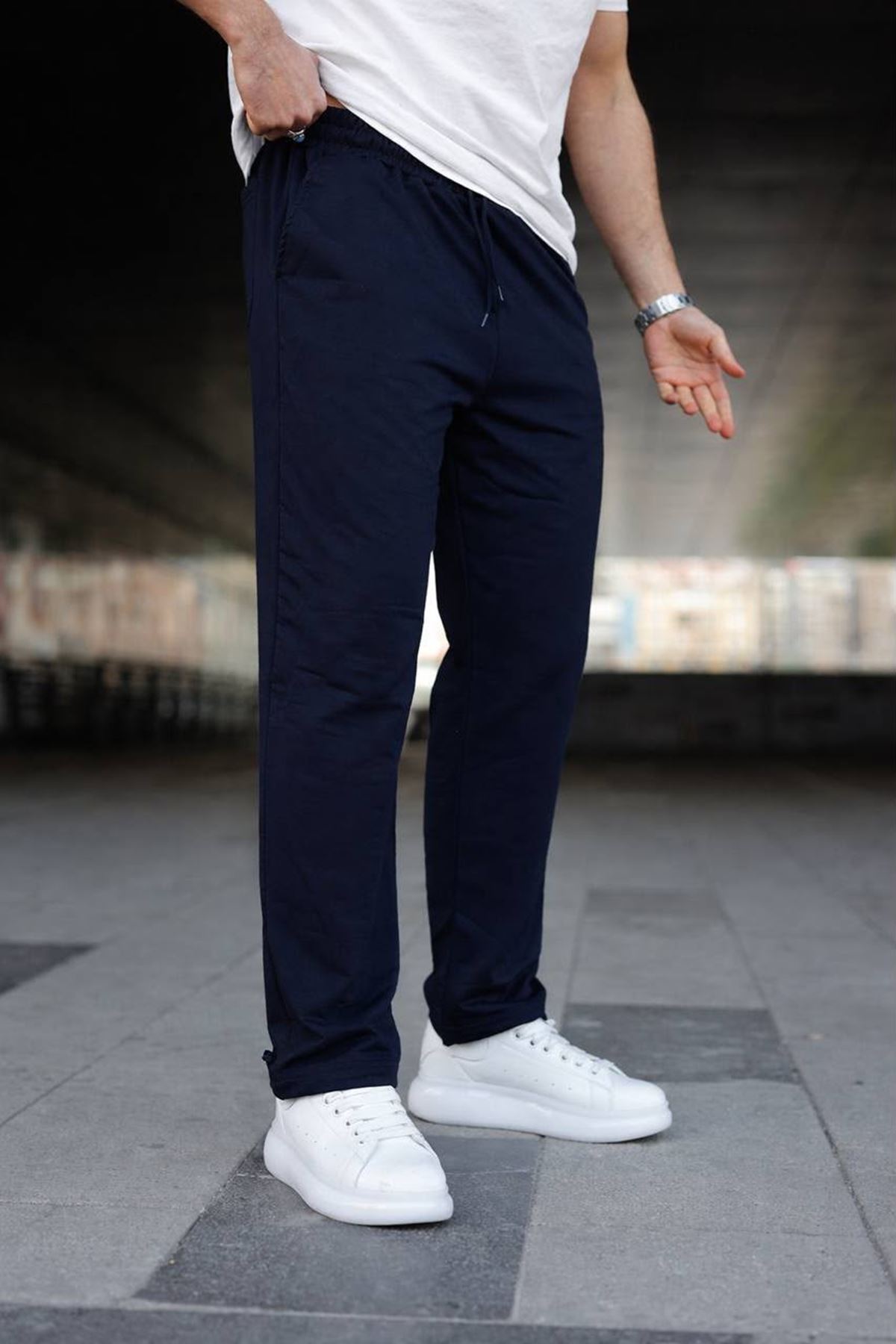 Erkek Trend Baskılı Jogger Lacivert Baggy Eşofman Altı