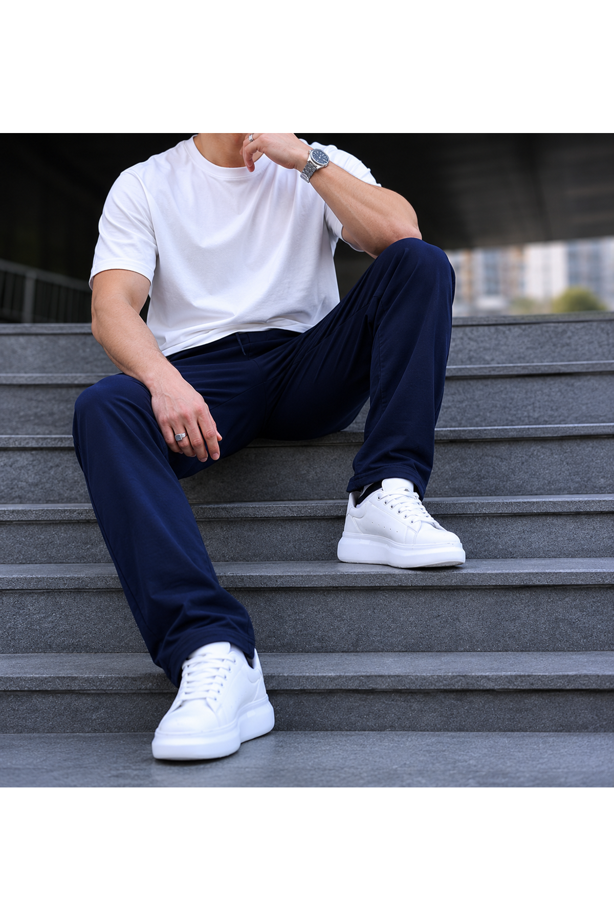 Erkek Trend Baskılı Jogger Lacivert Baggy Eşofman Altı