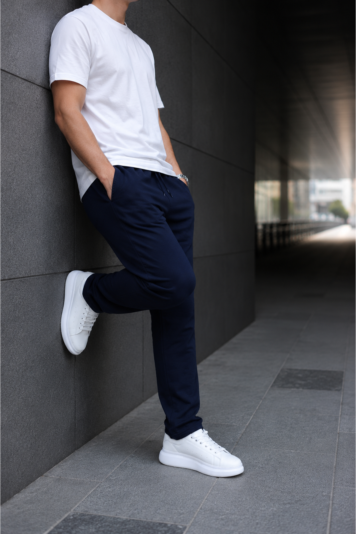 Erkek Trend Baskılı Jogger Lacivert Baggy Eşofman Altı