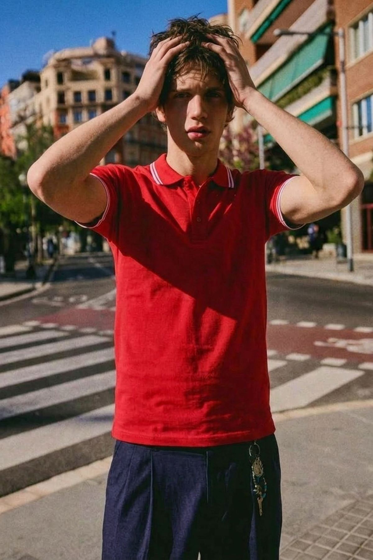 Erkek Düğmeli Fashion Kırmızı Polo Yaka Tişört