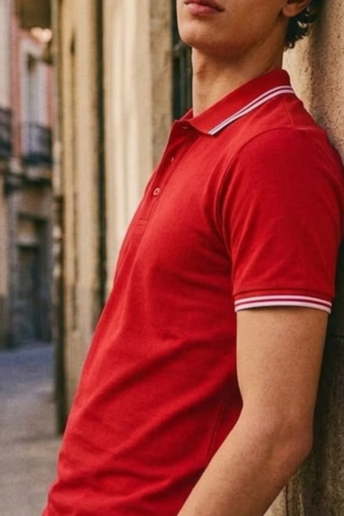 Erkek Düğmeli Fashion Kırmızı Polo Yaka Tişört