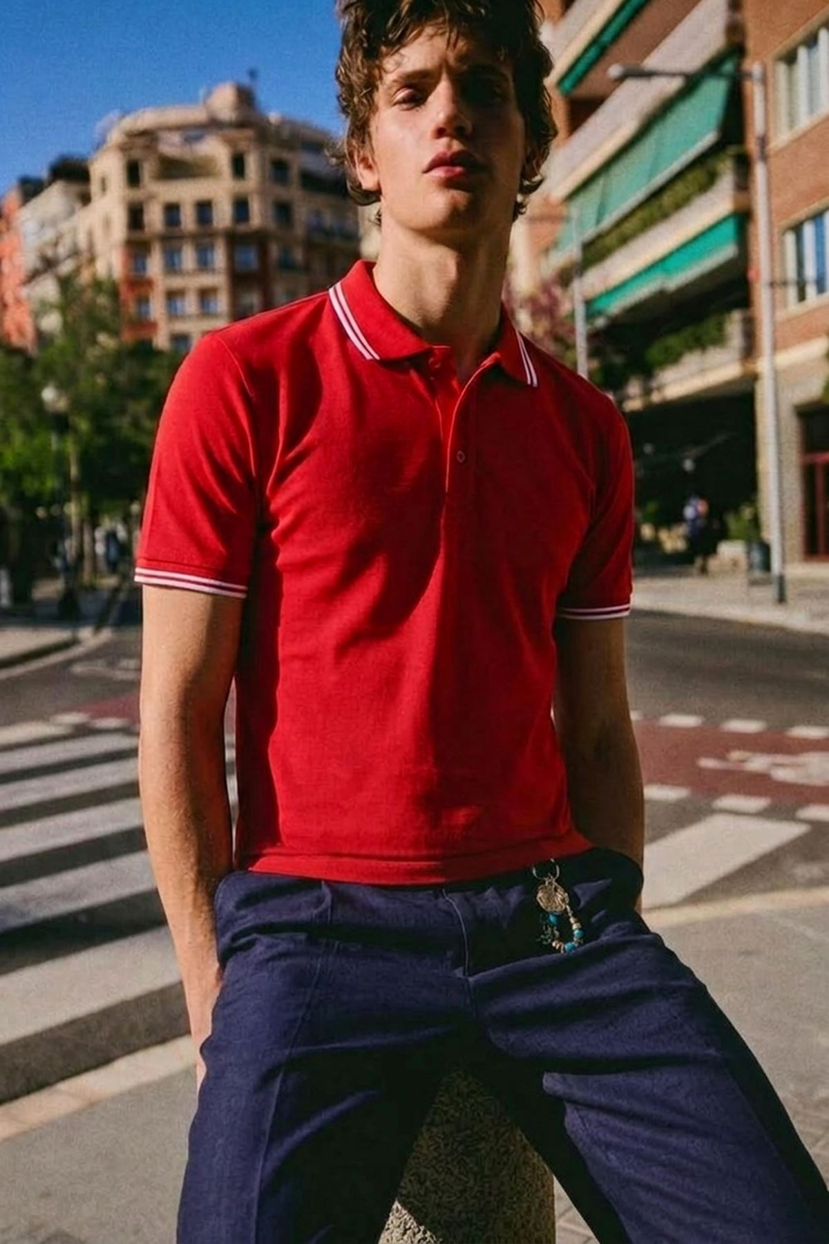 Erkek Düğmeli Fashion Kırmızı Polo Yaka Tişört