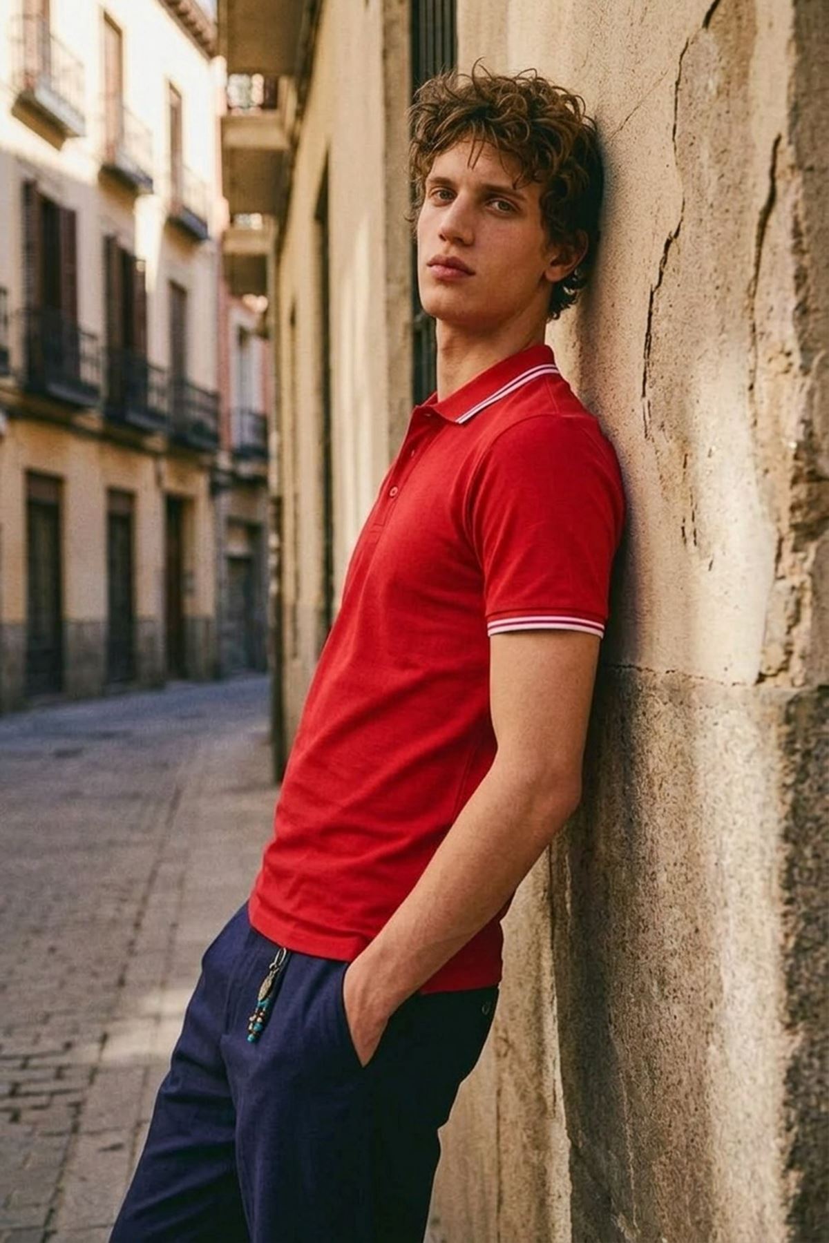 Erkek Düğmeli Fashion Kırmızı Polo Yaka Tişört