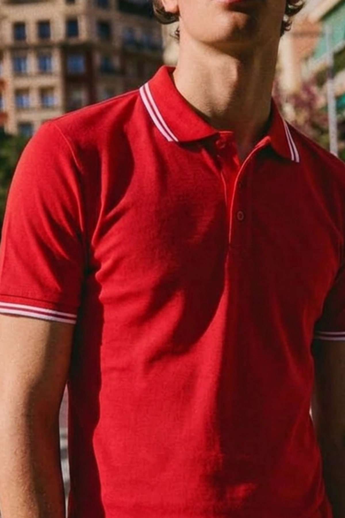 Erkek Düğmeli Fashion Kırmızı Polo Yaka Tişört