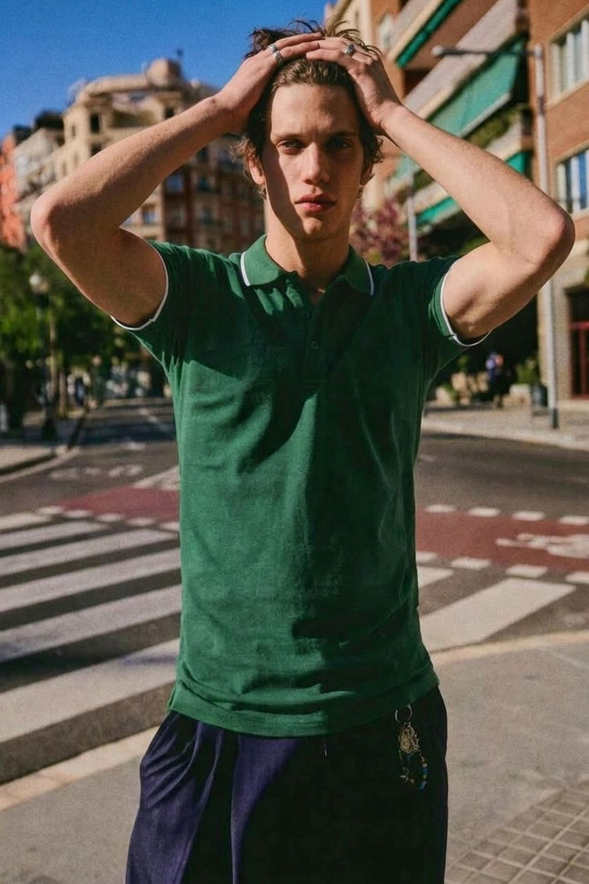 Erkek Düğmeli Fashion Yeşil Polo Yaka Tişört