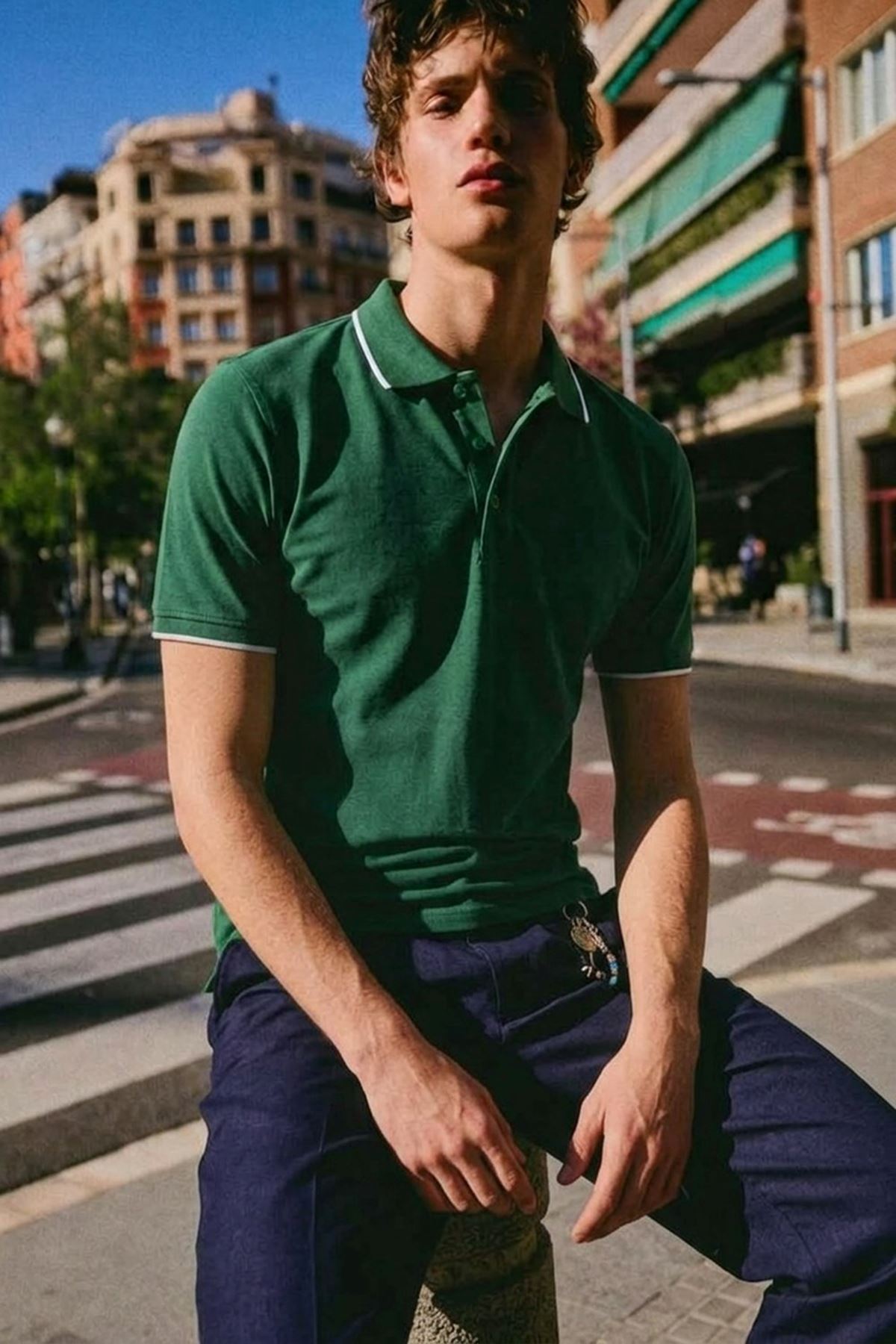 Erkek Düğmeli Fashion Yeşil Polo Yaka Tişört