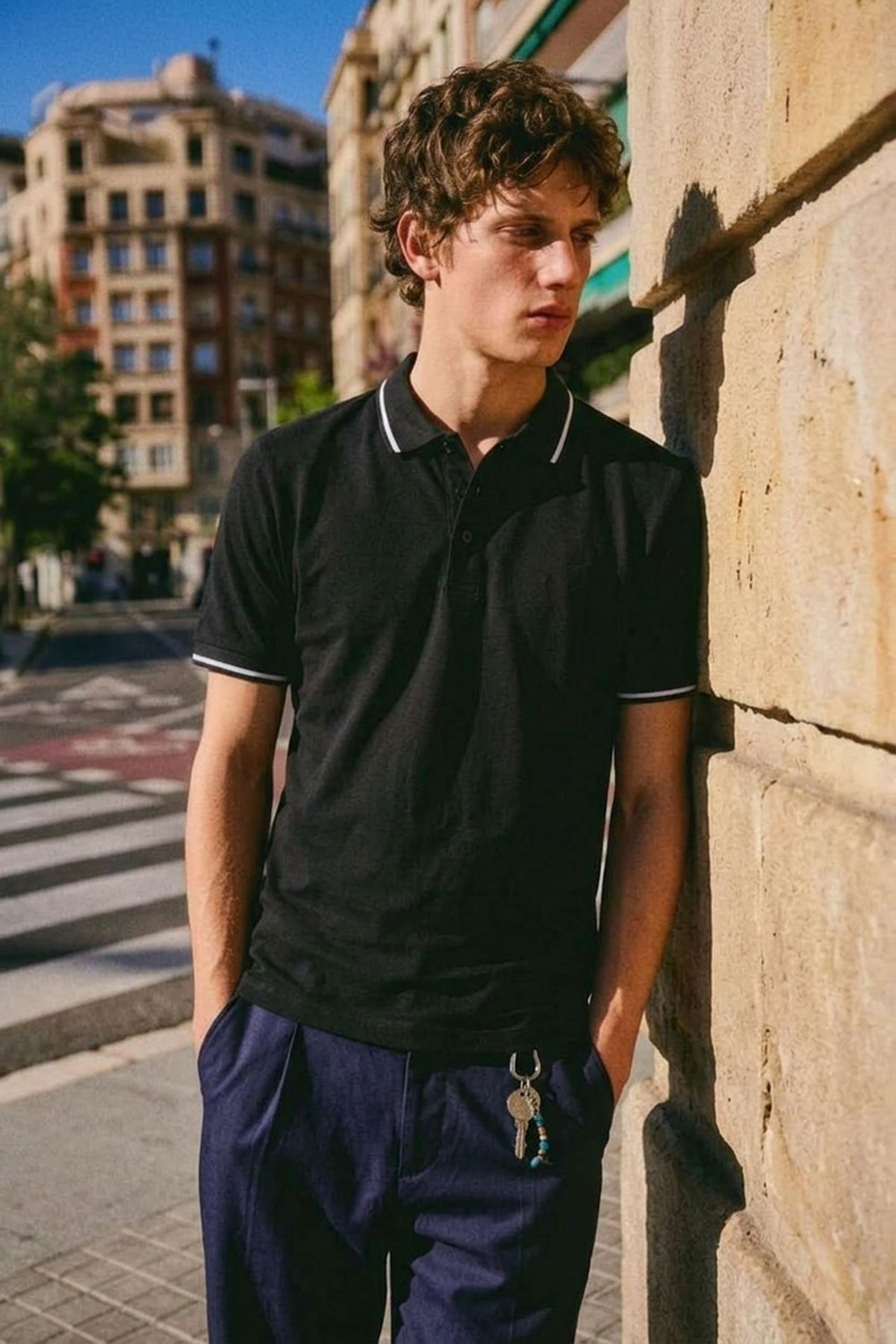 Erkek Düğmeli Fashion Siyah Polo Yaka Tişört
