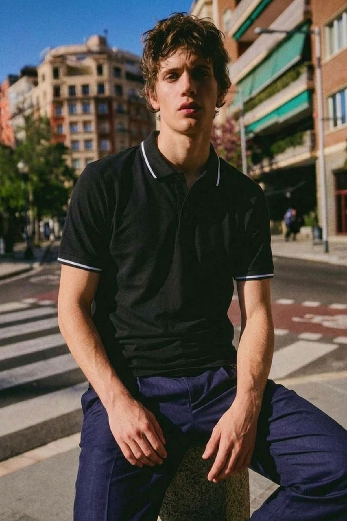 Erkek Düğmeli Fashion Siyah Polo Yaka Tişört