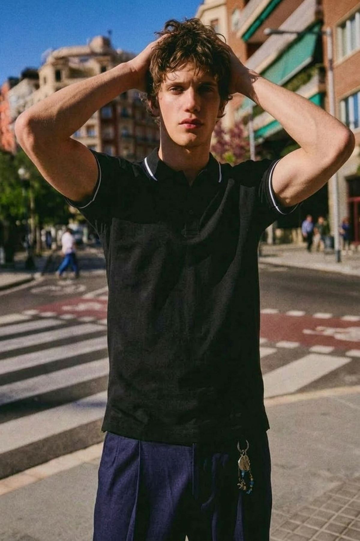 Erkek Düğmeli Fashion Siyah Polo Yaka Tişört