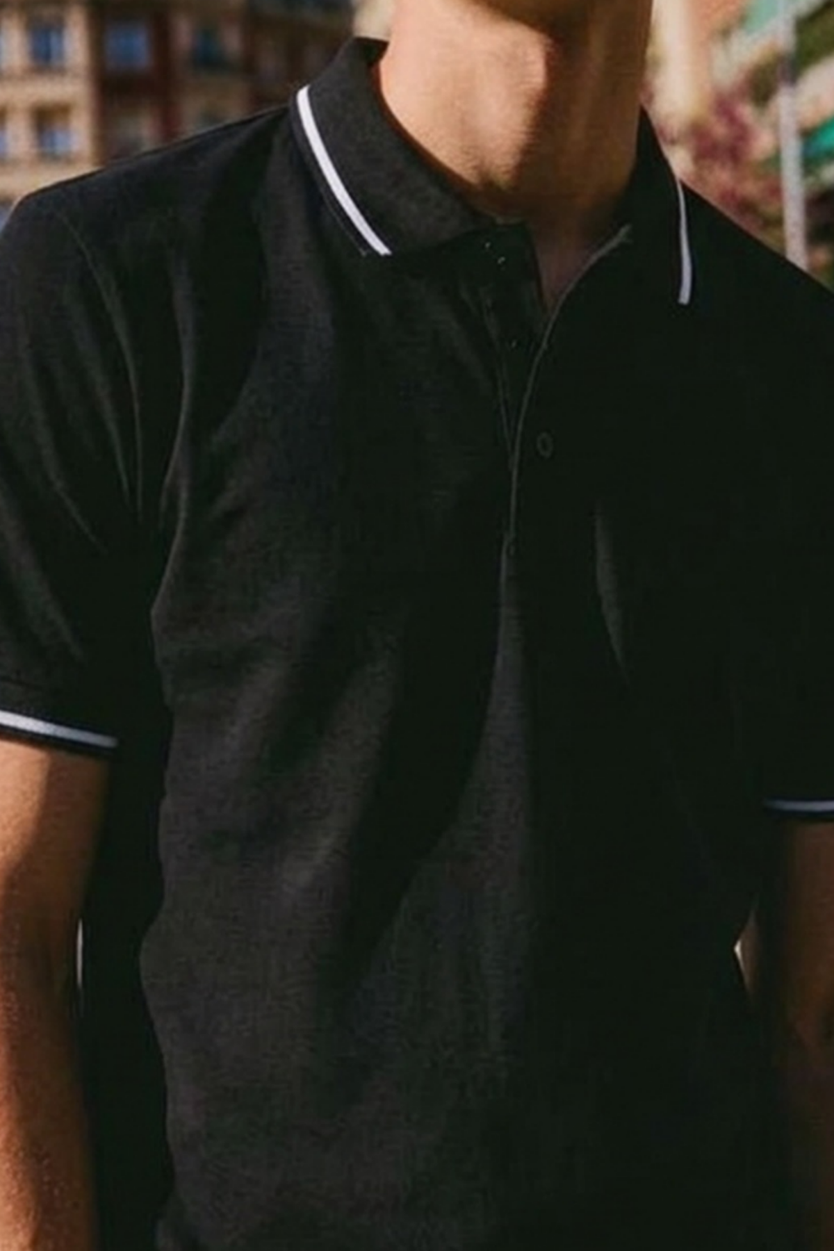 Erkek Düğmeli Fashion Siyah Polo Yaka Tişört