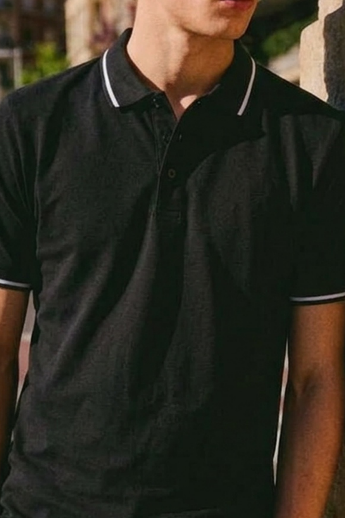 Erkek Düğmeli Fashion Siyah Polo Yaka Tişört