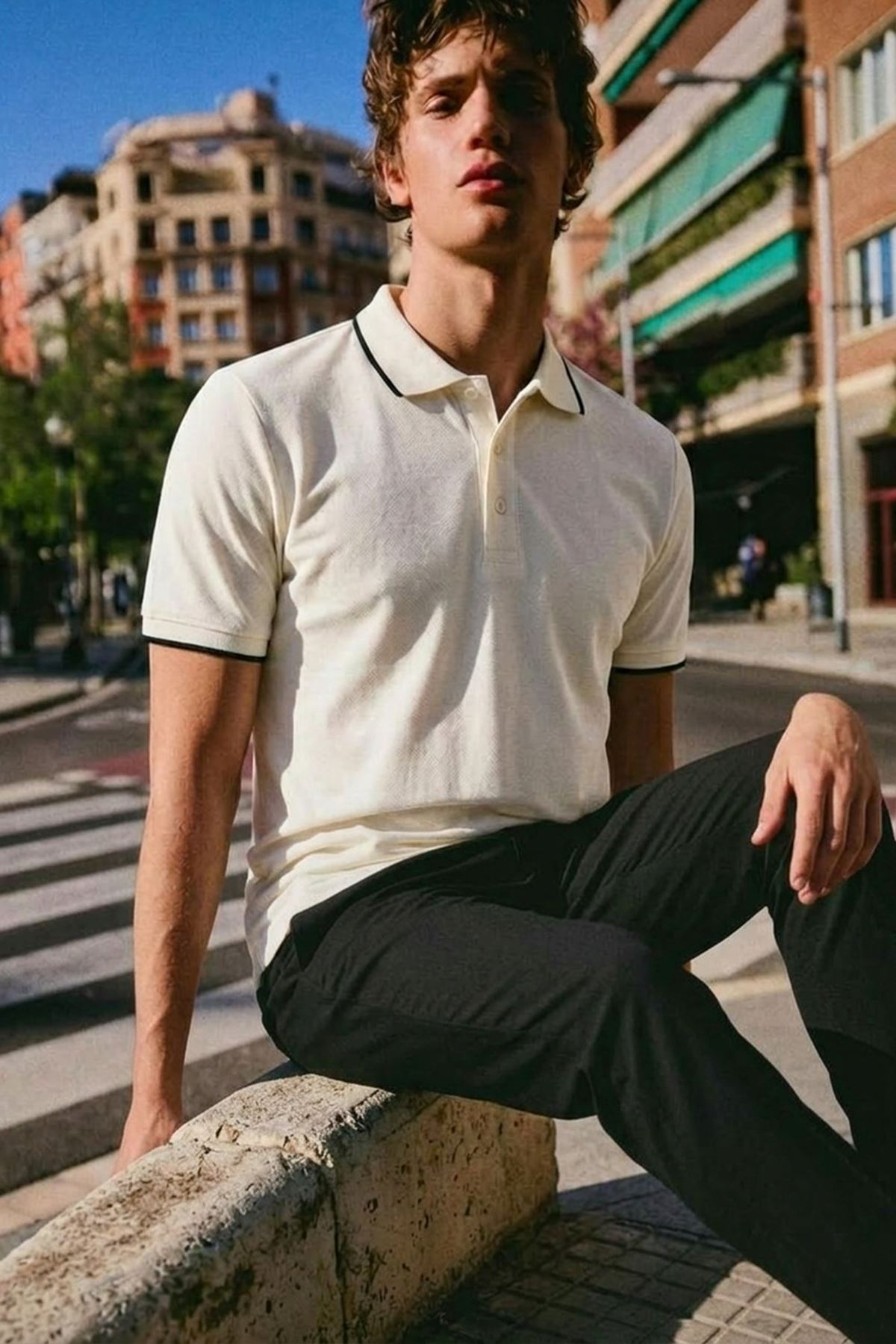Erkek Düğmeli Fashion Beyaz Polo Yaka Tişört