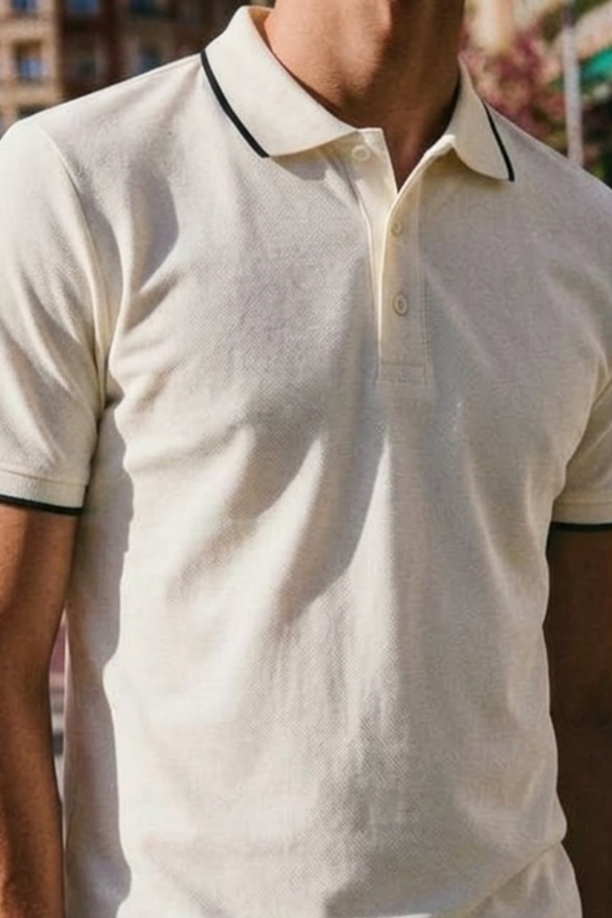 Erkek Düğmeli Fashion Beyaz Polo Yaka Tişört