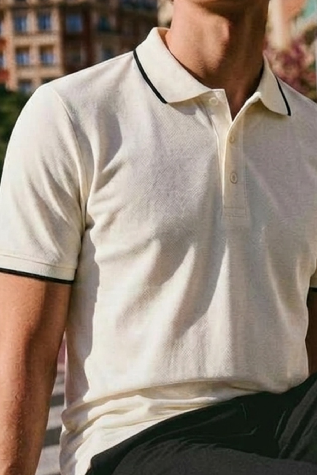 Erkek Düğmeli Fashion Beyaz Polo Yaka Tişört