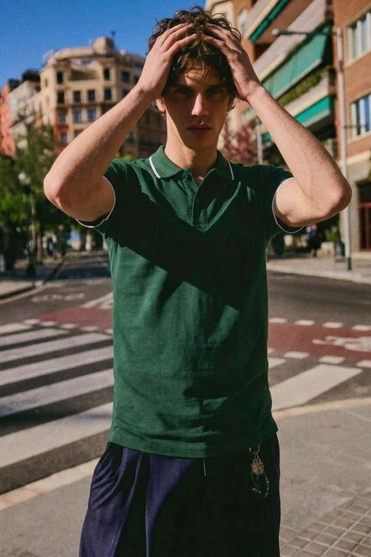 Erkek Düğmeli Fashion Haki  Polo Yaka Tişört