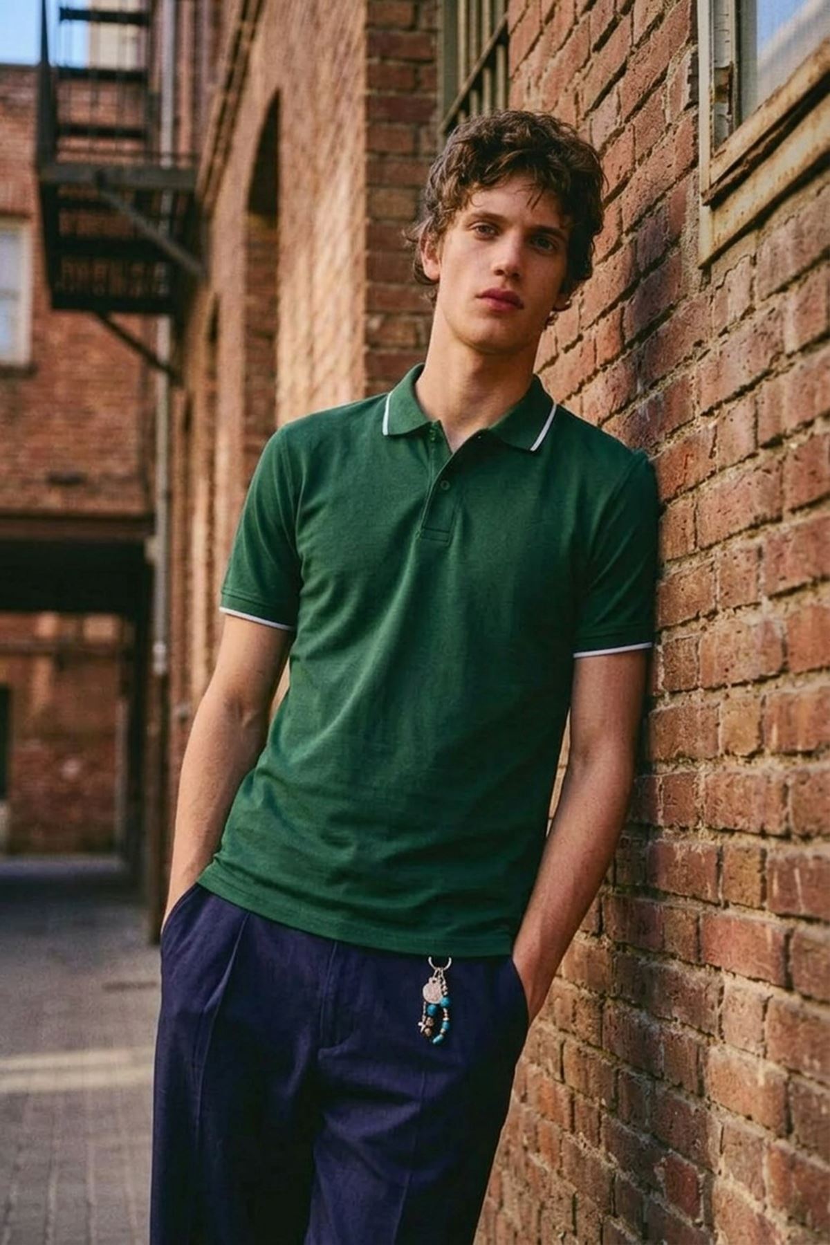Erkek Düğmeli Fashion Haki  Polo Yaka Tişört