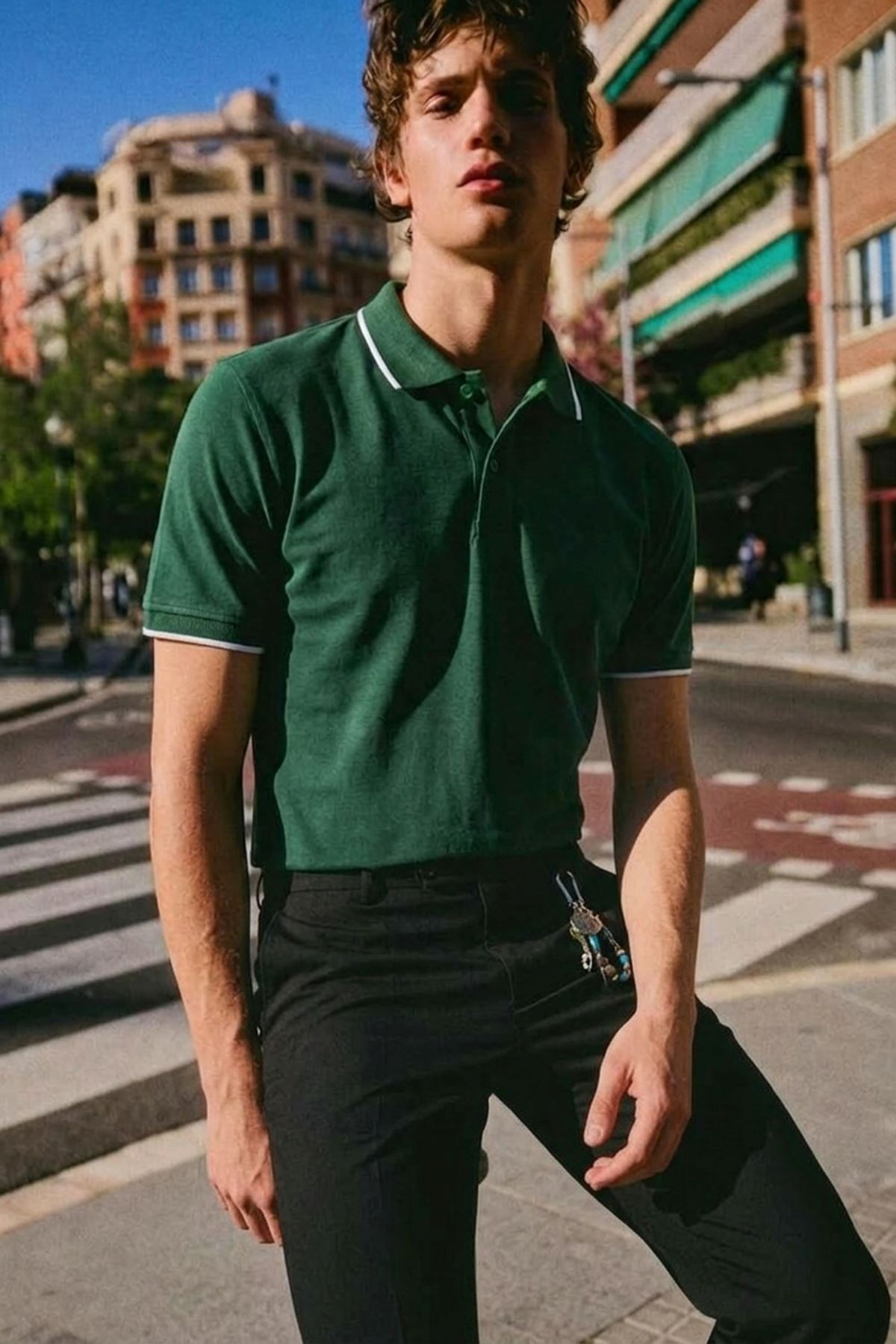 Erkek Düğmeli Fashion Haki  Polo Yaka Tişört