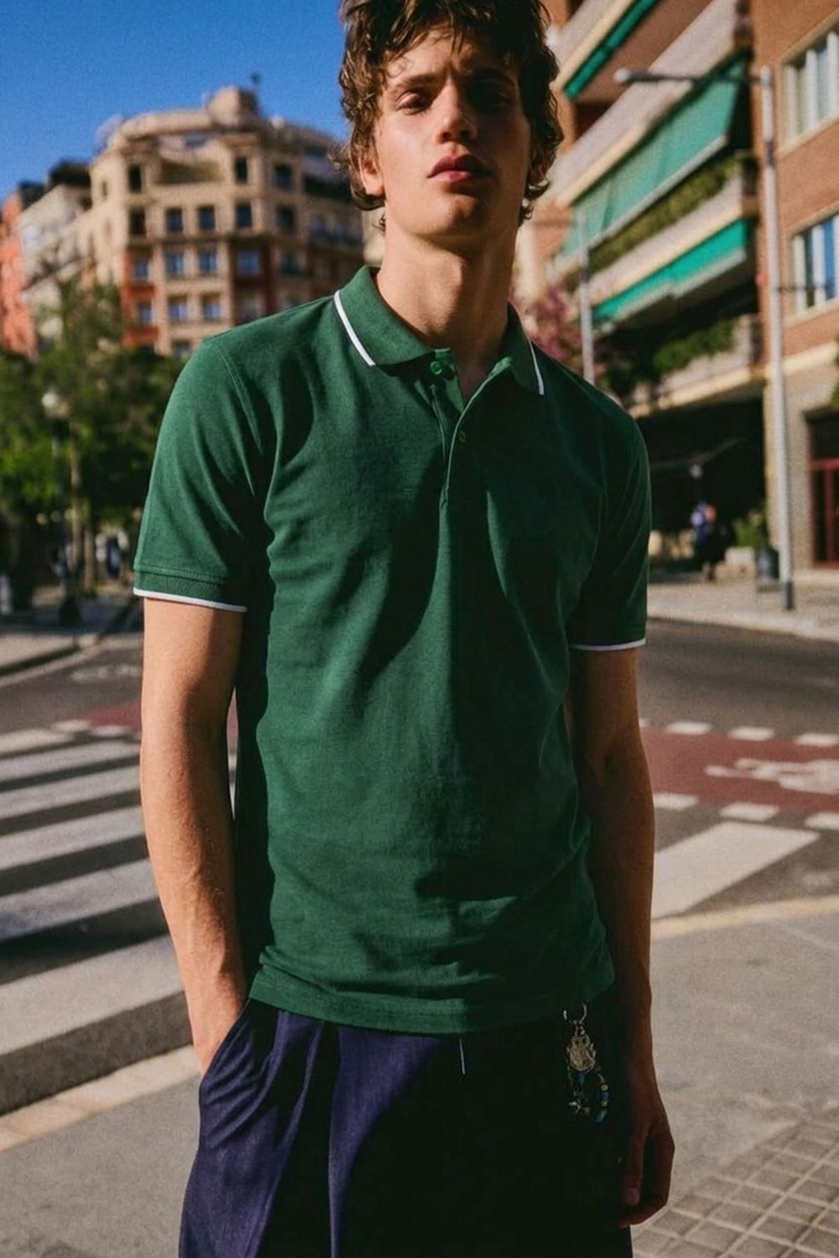 Erkek Düğmeli Fashion Haki  Polo Yaka Tişört