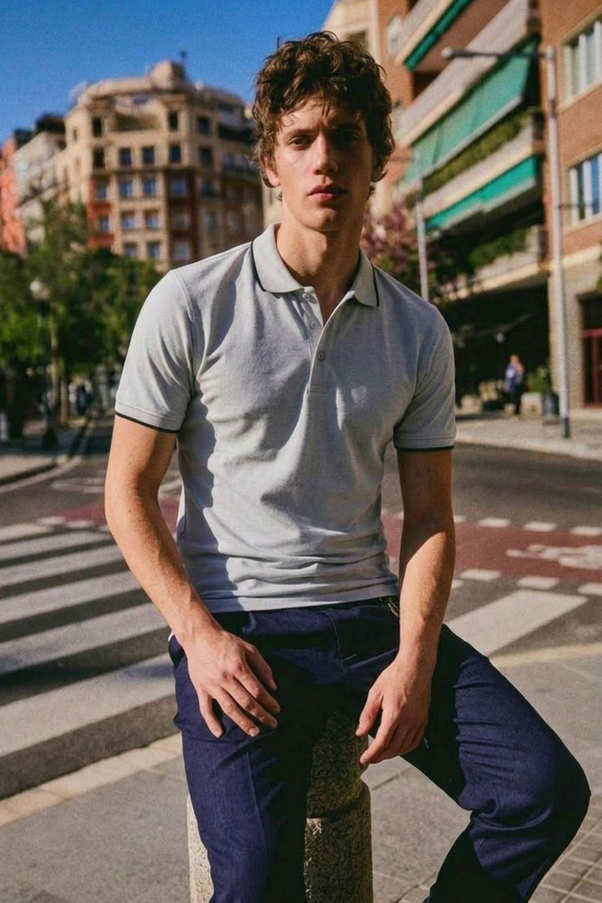 Erkek Düğmeli Fashion Gri Polo Yaka Tişört