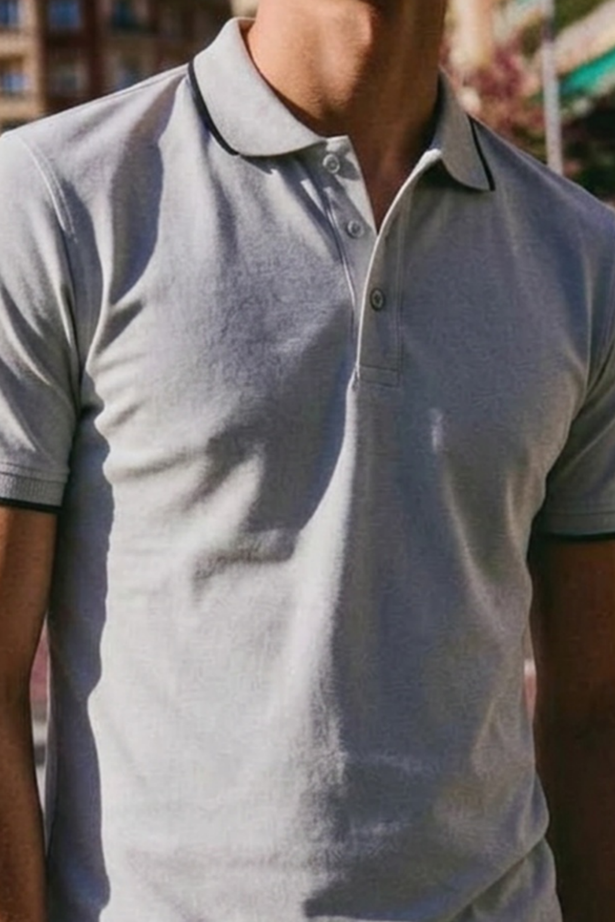 Erkek Düğmeli Fashion Gri Polo Yaka Tişört