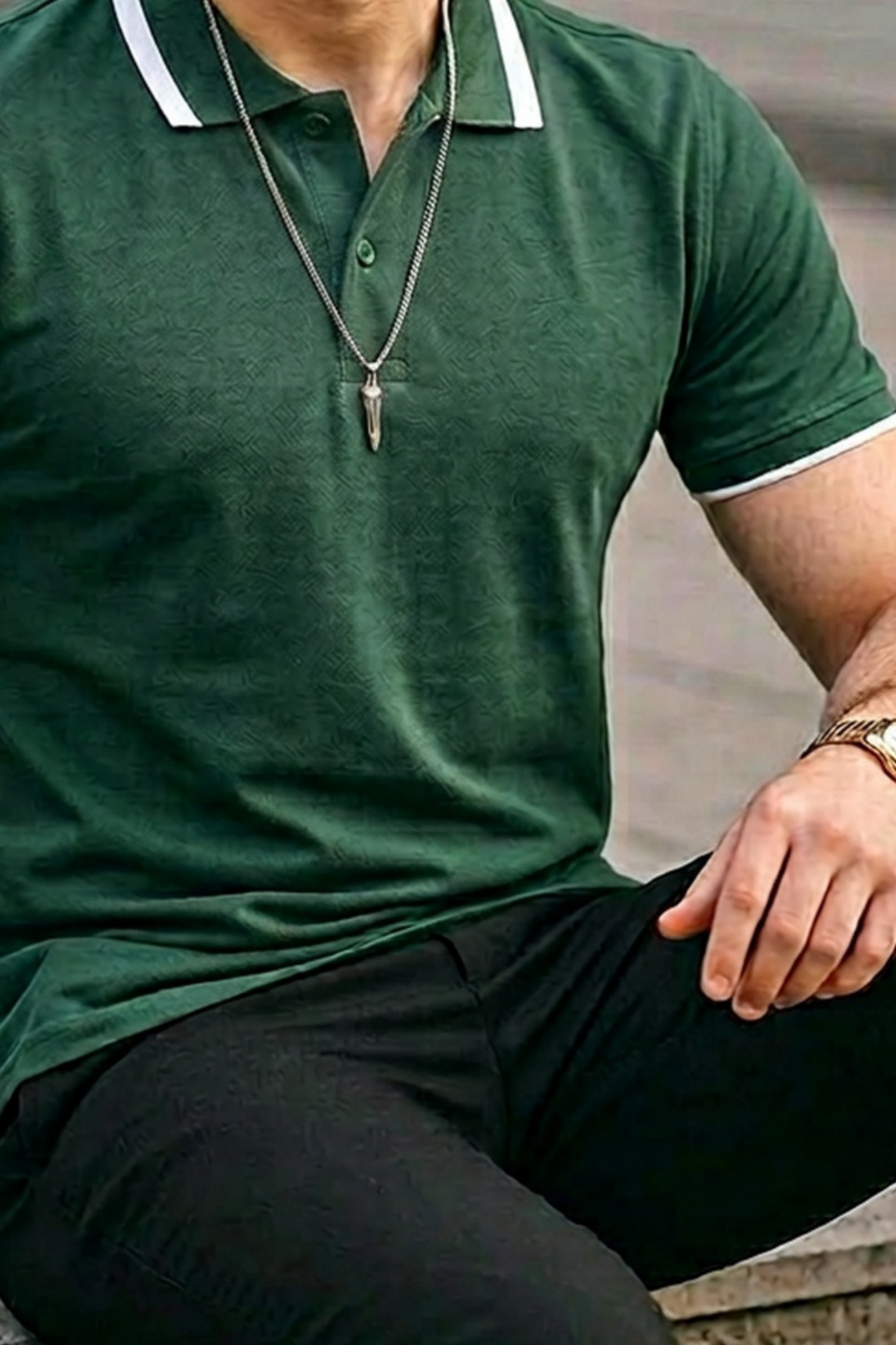 Erkek Düğmeli Pamuklu Haki Polo Yaka Tişört