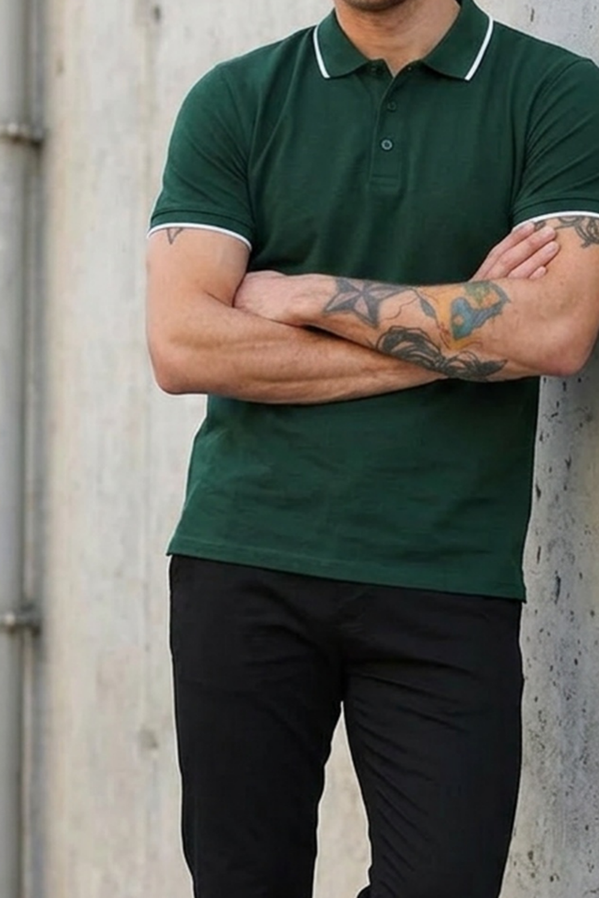 Erkek Günlük Kısa Kollu Dar Haki Polo Yaka Tişört