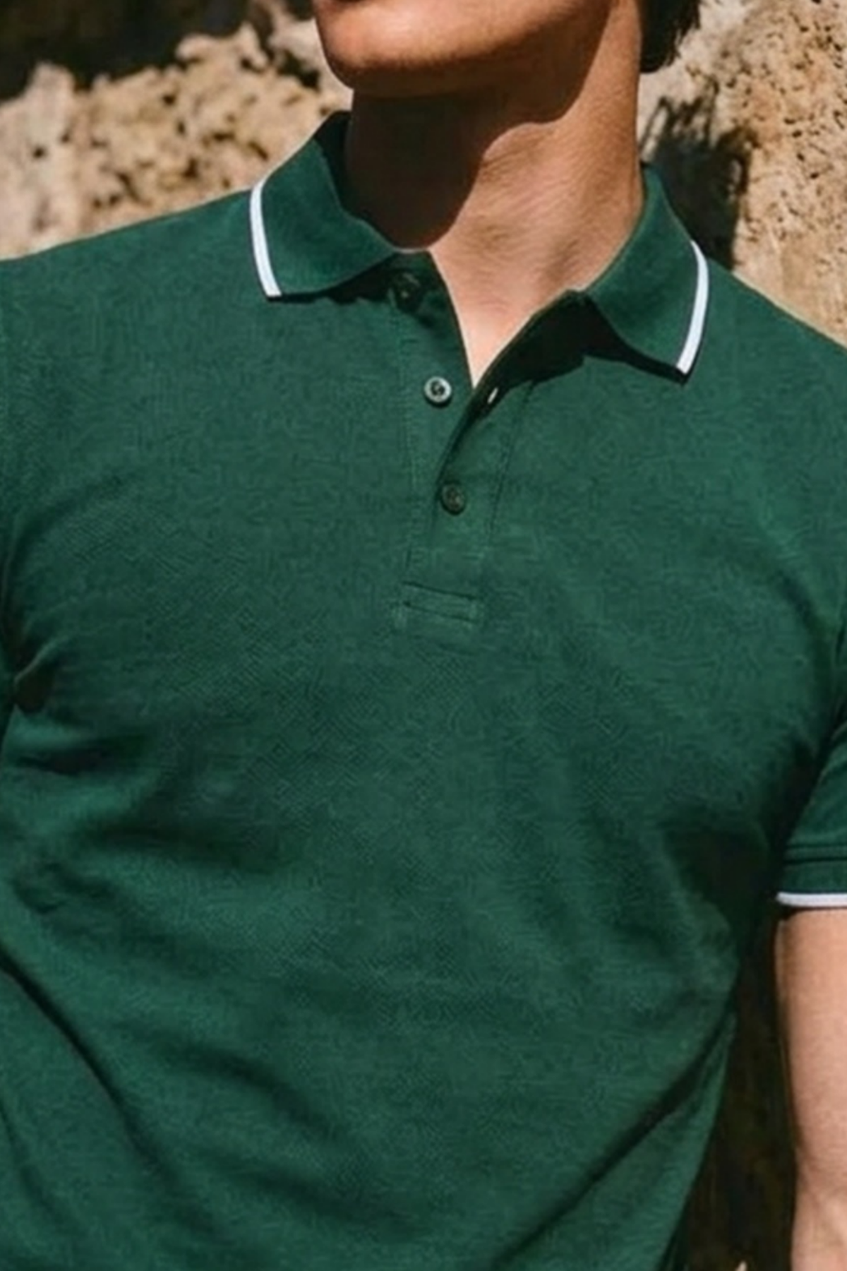 Erkek Basic Klasik Şık Haki Polo Yaka Tişört