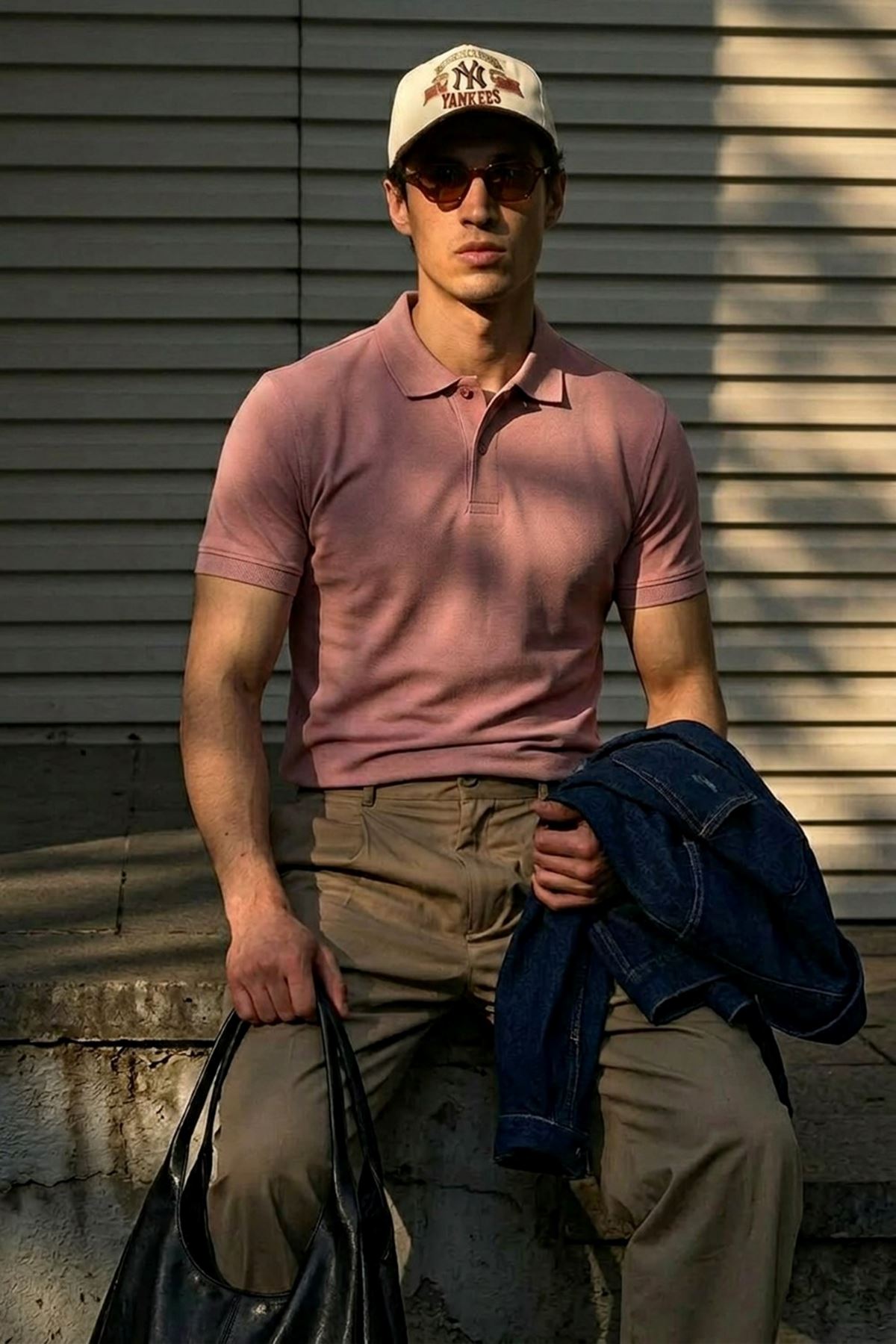 Erkek Klasik Slim Fit Pembe Polo Yaka Tişört