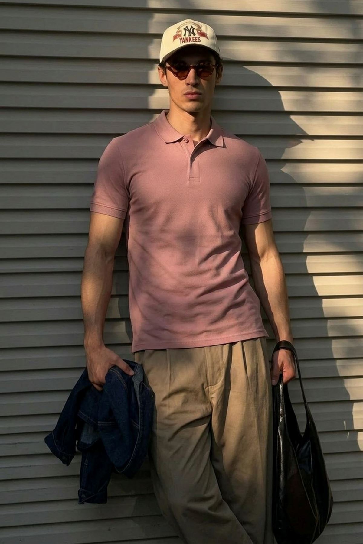 Erkek Klasik Slim Fit Pembe Polo Yaka Tişört
