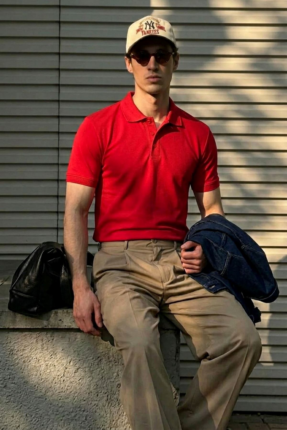 Erkek Klasik Slim Fit Kırmızı Polo Yaka Tişört