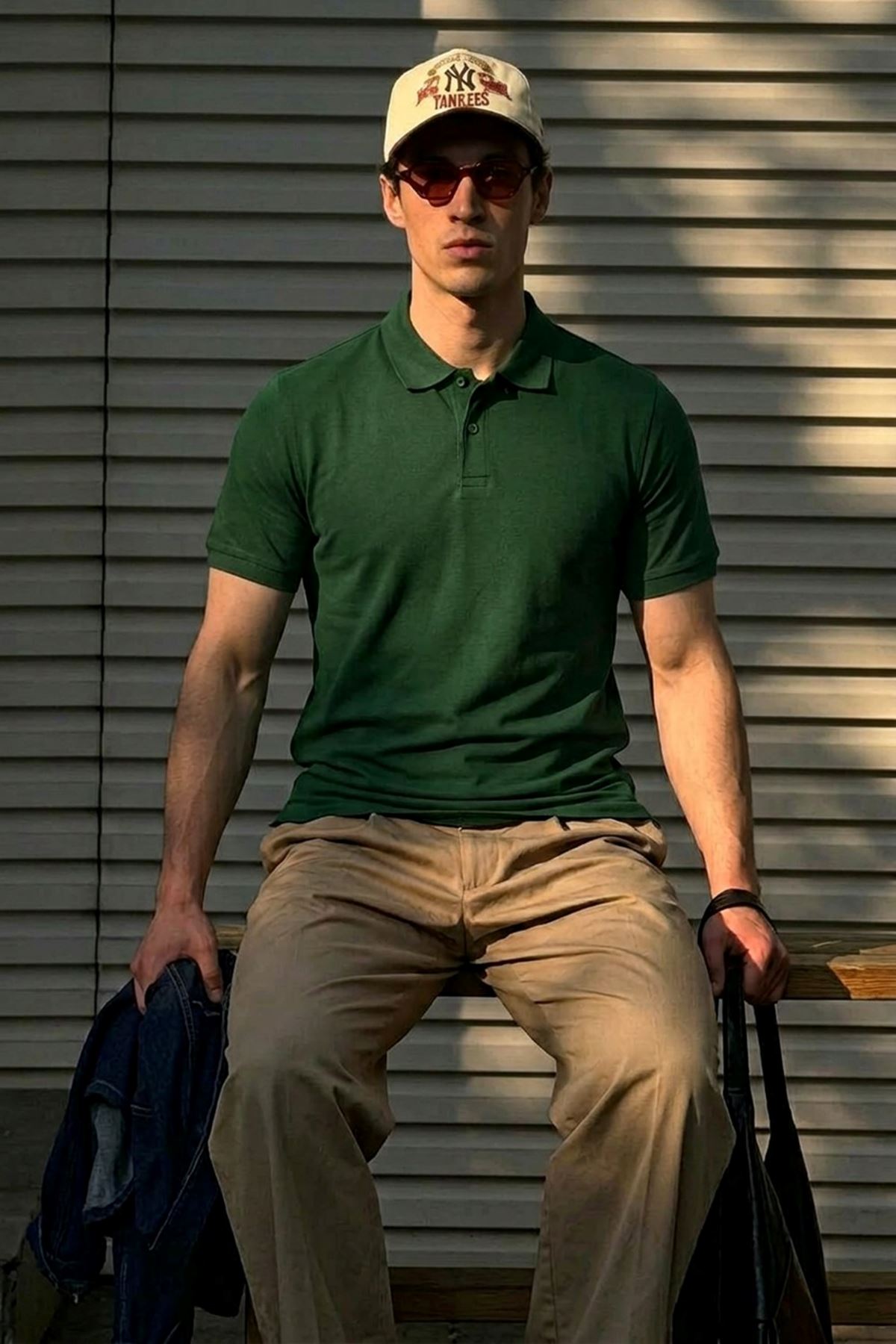Erkek Klasik Slim Fit Yeşil Polo Yaka Tişört