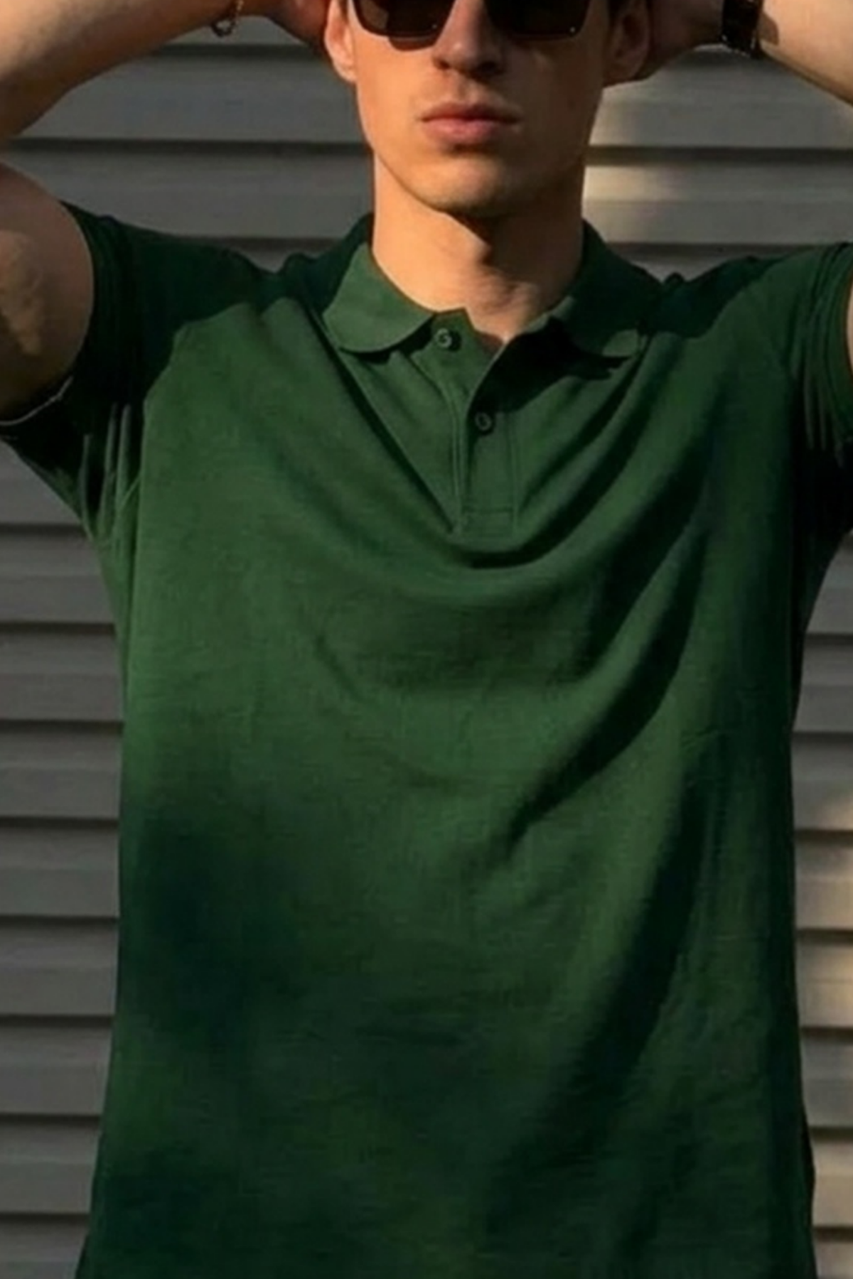 Erkek Klasik Slim Fit Yeşil Polo Yaka Tişört