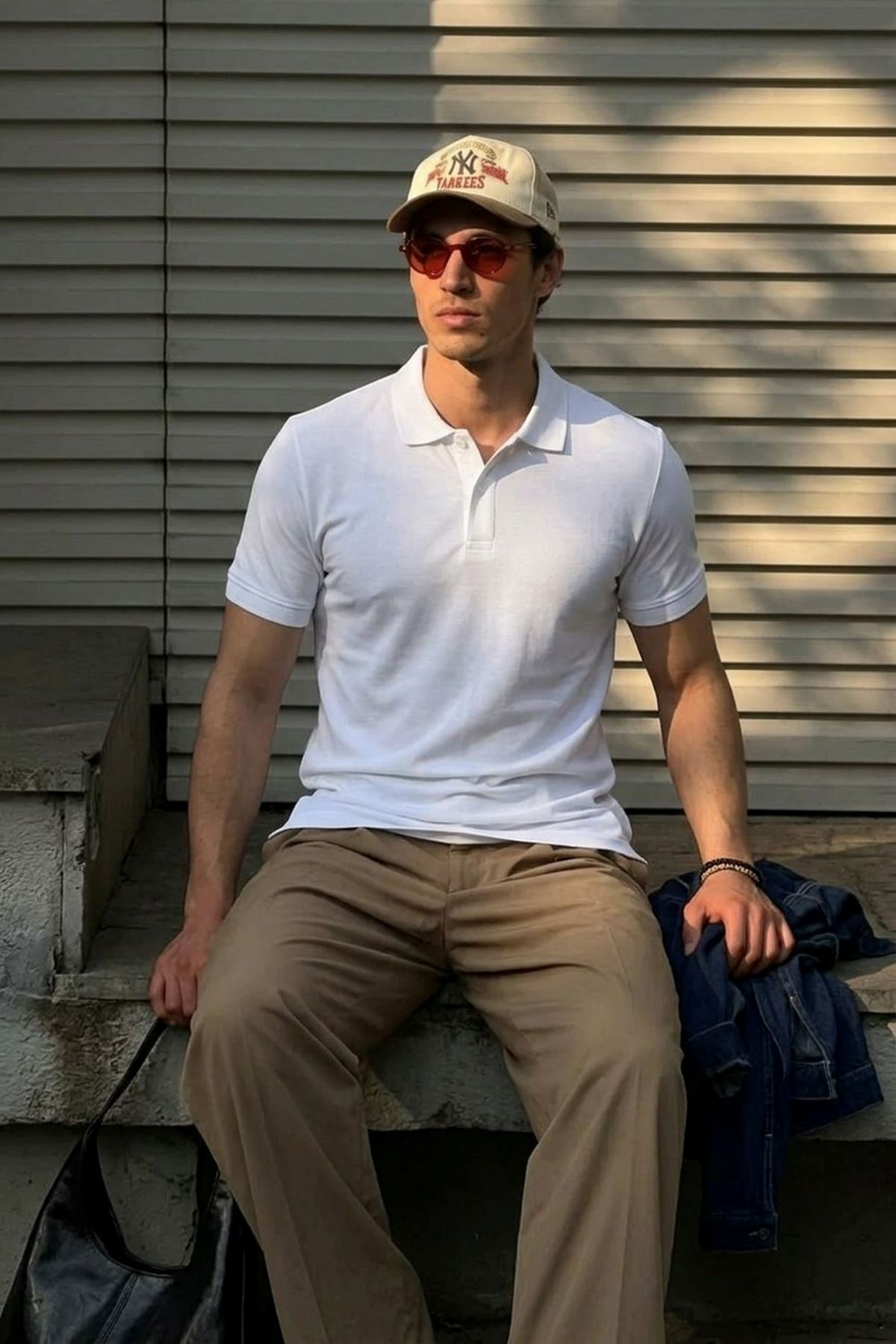 Erkek Klasik Slim Fit Beyaz Polo Yaka Tişört