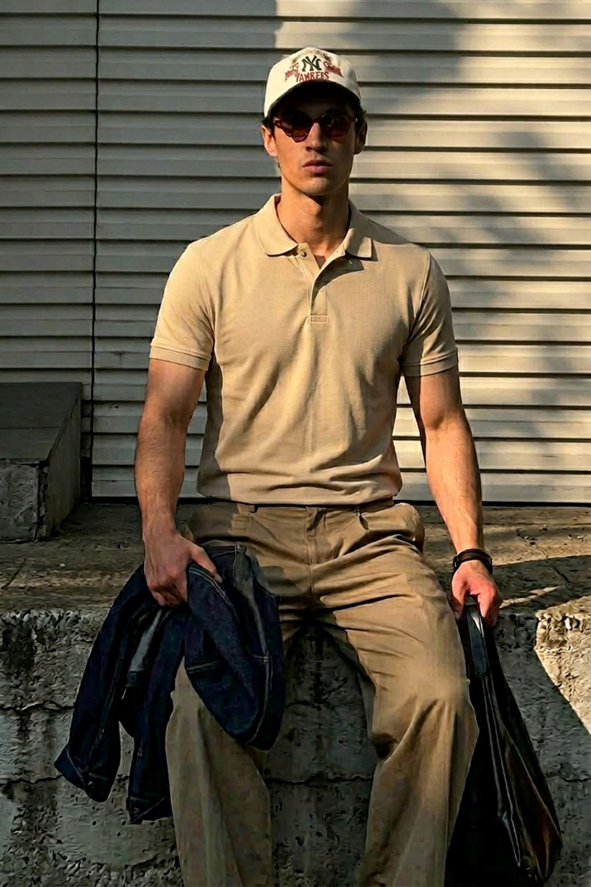 Erkek Klasik Slim Fit Krem Polo Yaka Tişört