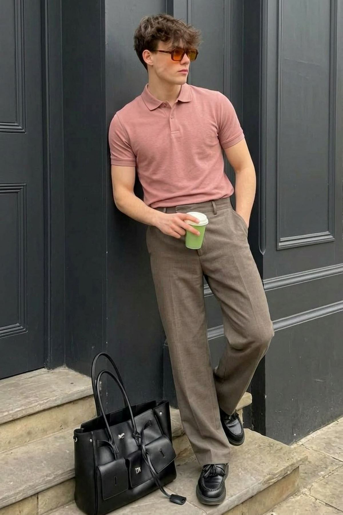 Erkek Pamuklu Fashion Pembe Polo Yaka Tişört