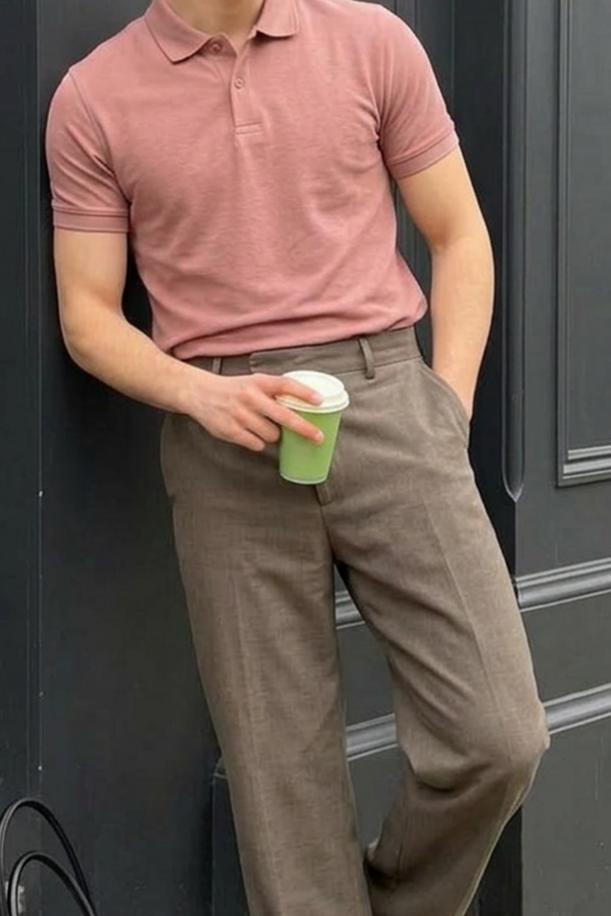 Erkek Pamuklu Fashion Pembe Polo Yaka Tişört