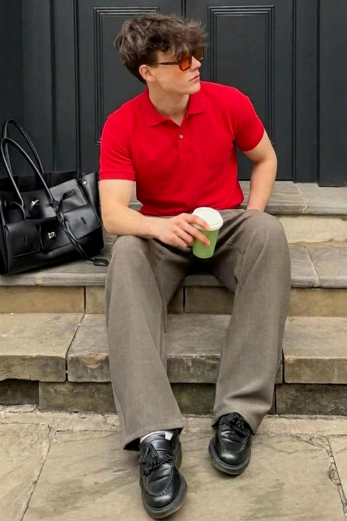 Erkek Pamuklu Fashion Kırmızı Polo Yaka Tişört