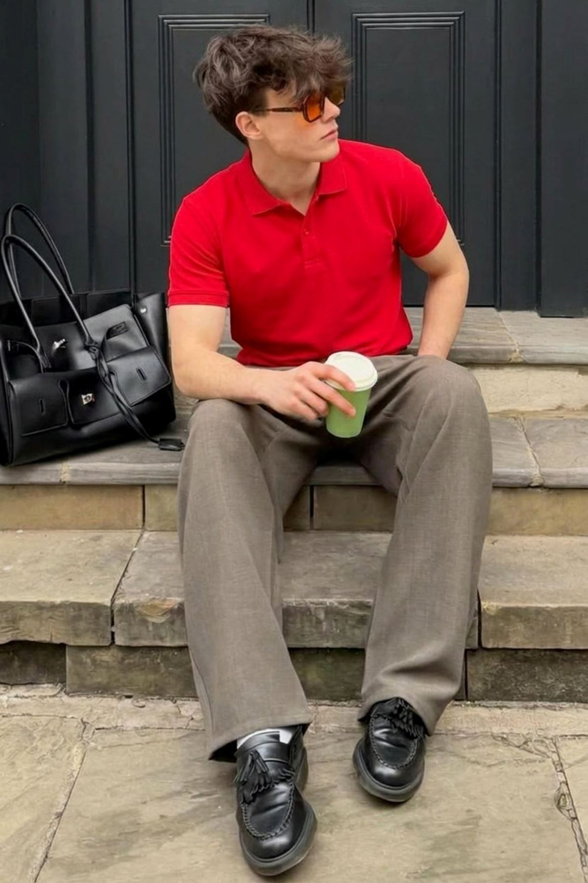 Erkek Pamuklu Fashion Kırmızı Polo Yaka Tişört