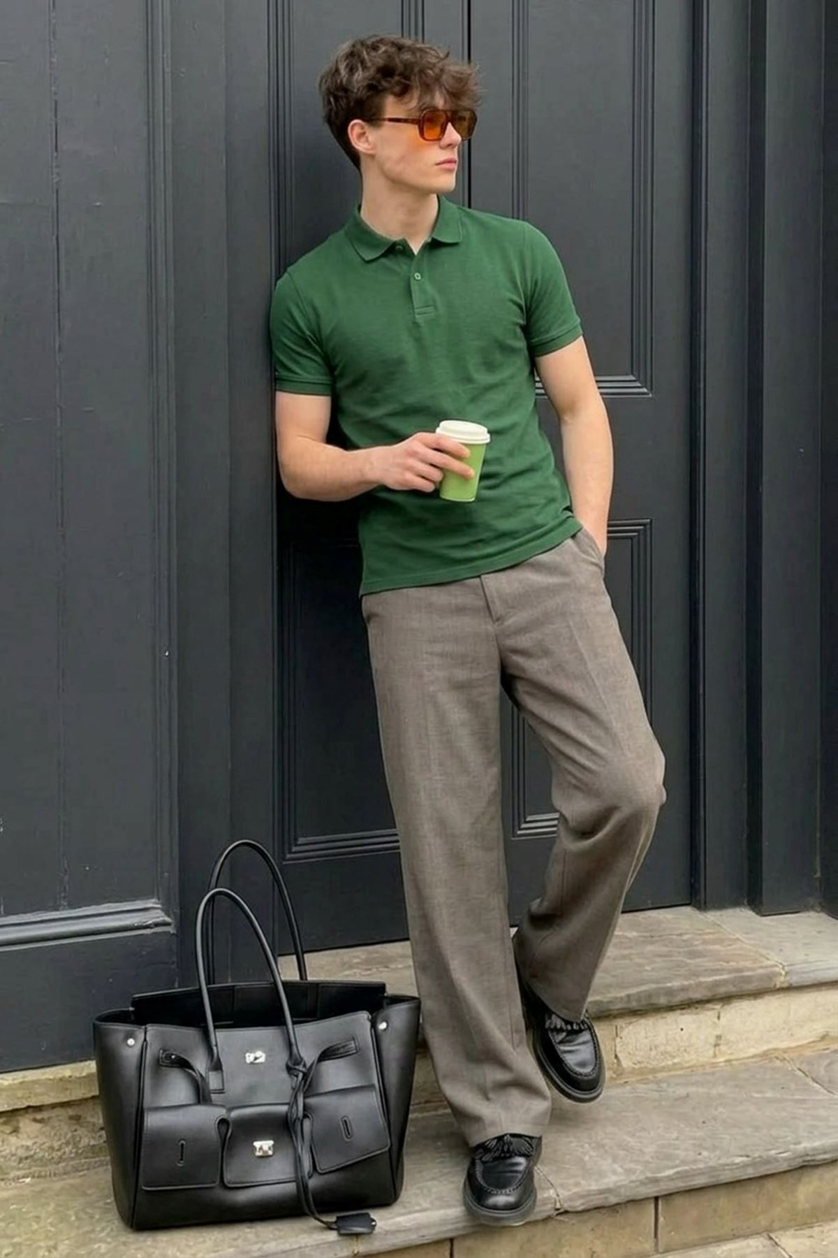 Erkek Pamuklu Fashion Yeşil Polo Yaka Tişört