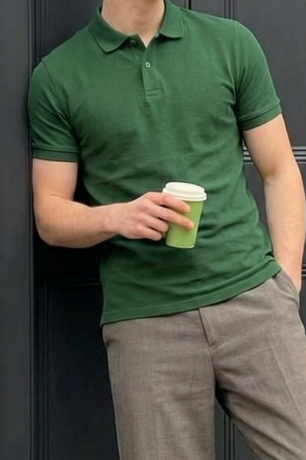 Erkek Pamuklu Fashion Yeşil Polo Yaka Tişört
