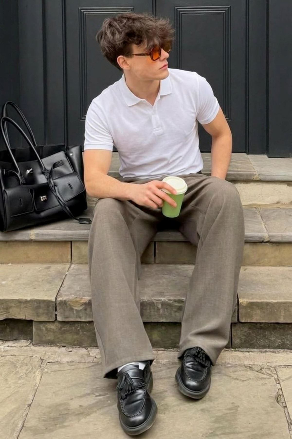 Erkek Pamuklu Fashion Beyaz Polo Yaka Tişört