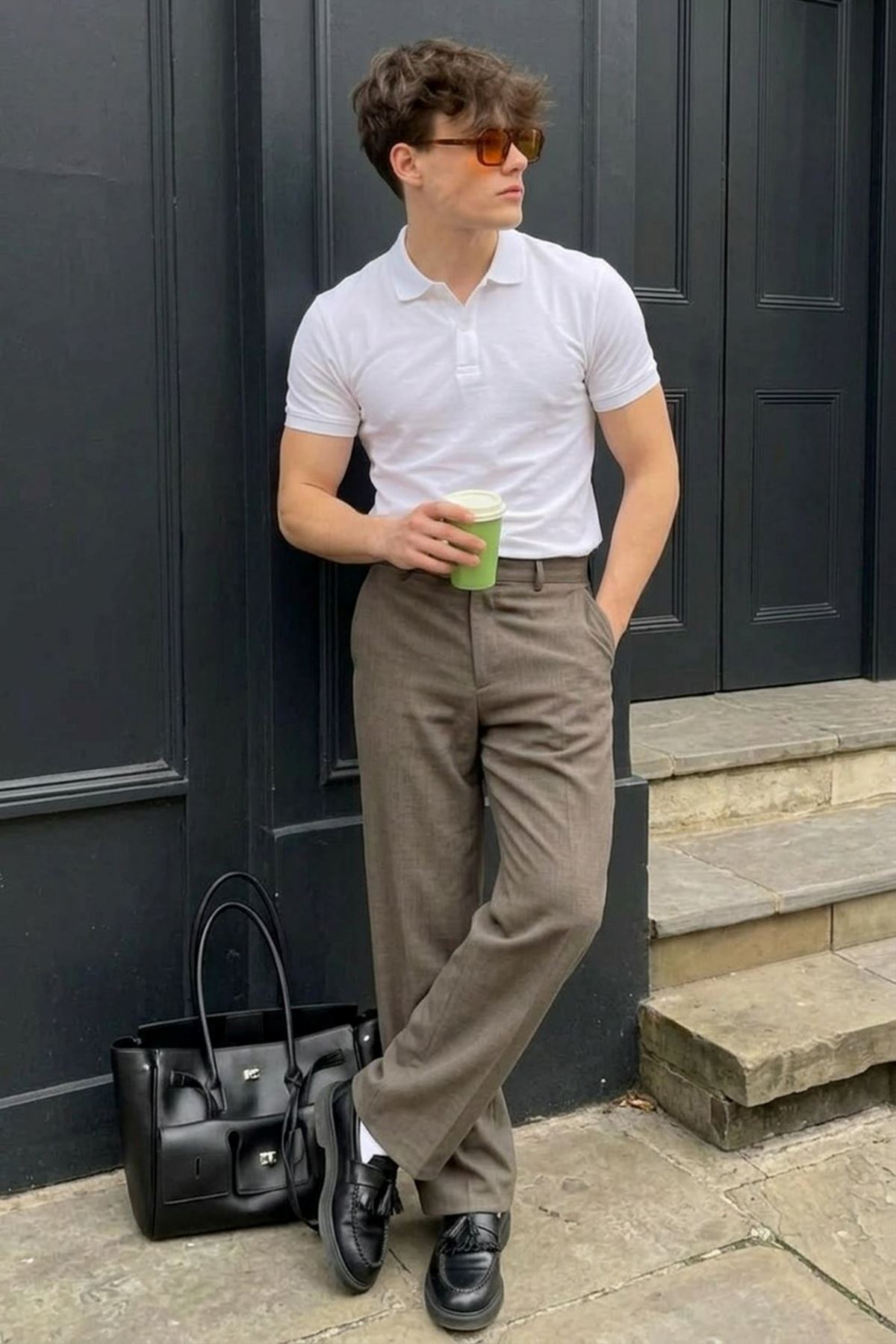 Erkek Pamuklu Fashion Beyaz Polo Yaka Tişört