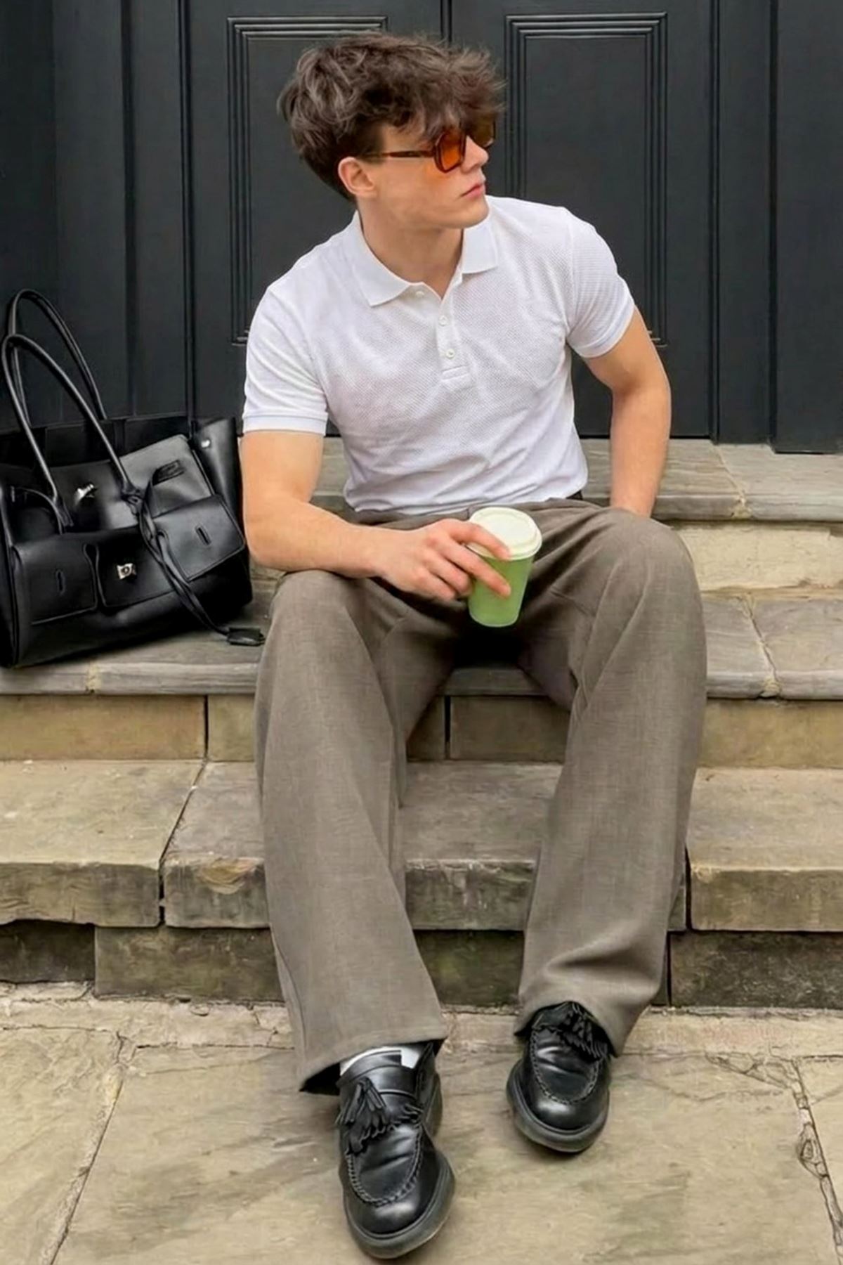 Erkek Pamuklu Fashion Beyaz Polo Yaka Tişört