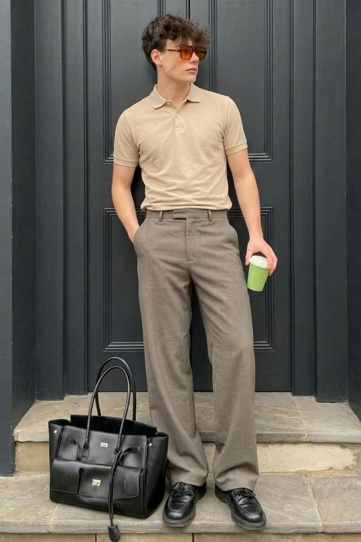 Erkek Pamuklu Fashion Krem Polo Yaka Tişört