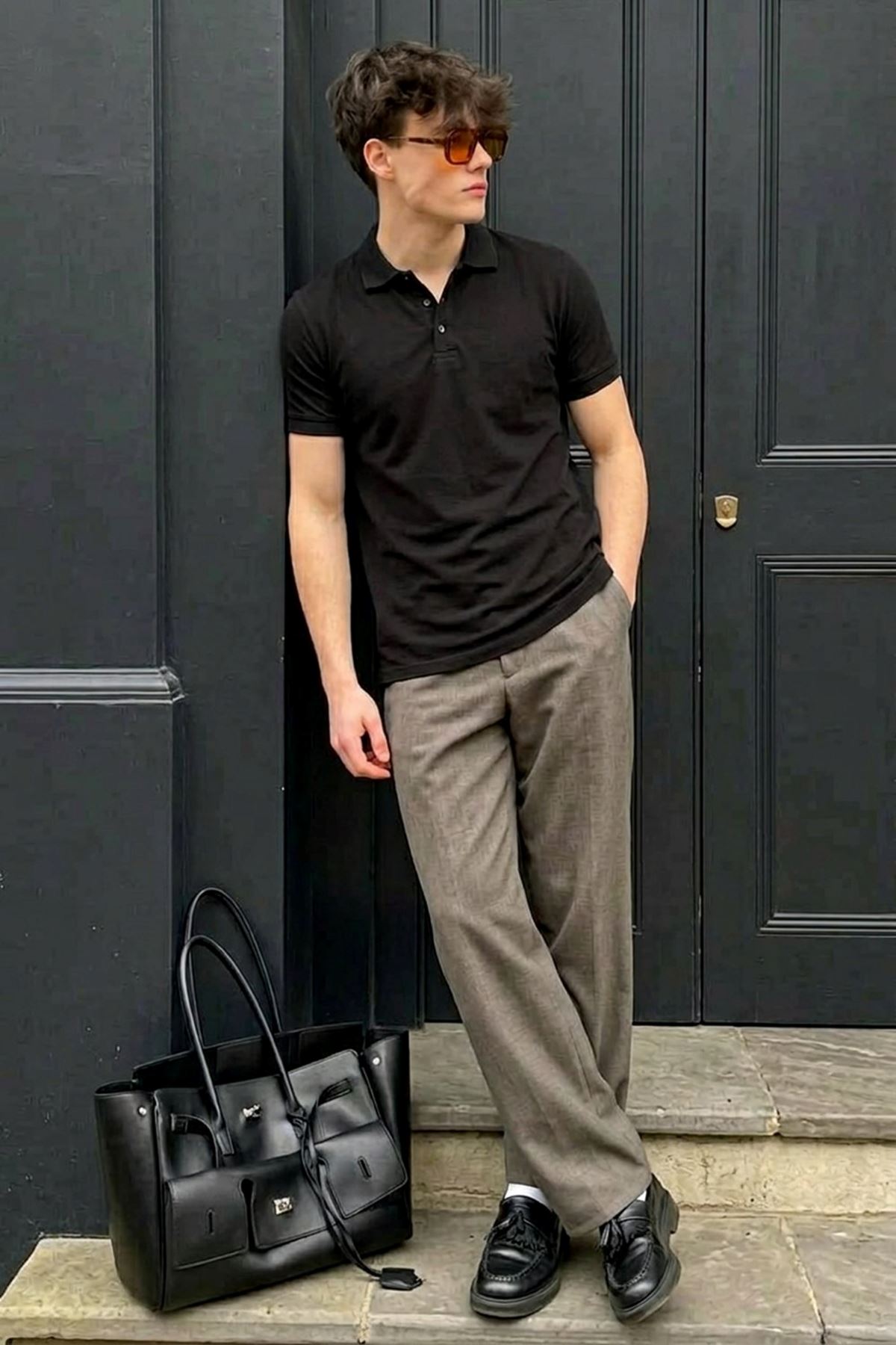 Erkek Pamuklu Fashion Siyah Polo Yaka Tişört