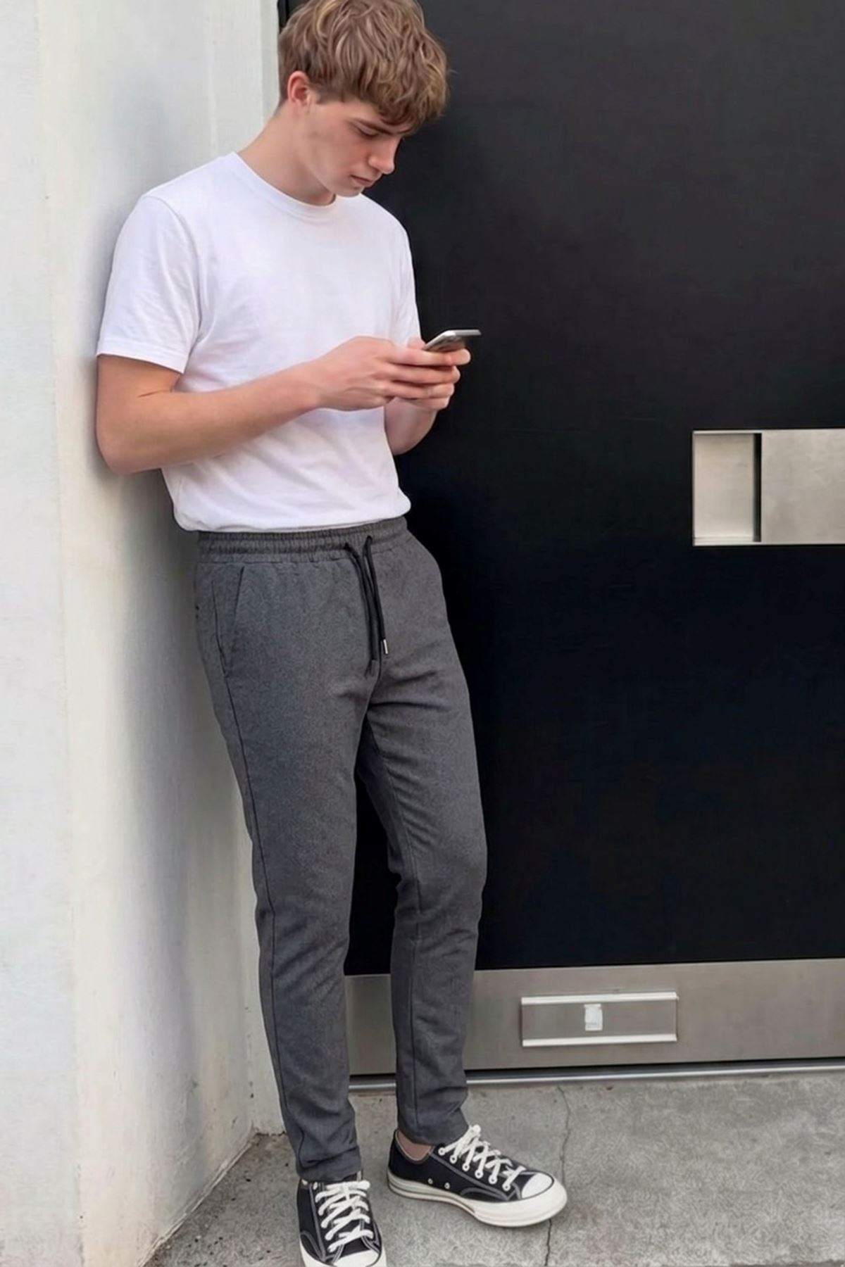 Erkek Lastikli Çift Cepli Füme Jogger Pantolon